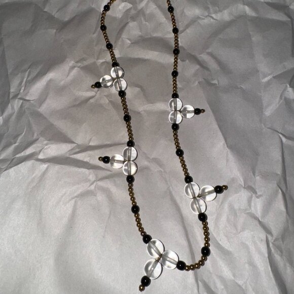 15" Black and Clear Beaded Necklace with Gold-tone Accents - Picture 3 of 8